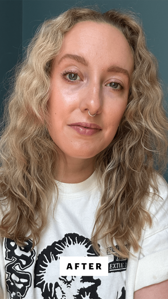 Selfie of Kara McGrath after applying the Benefit Cosmetics Badgal Bang Volumizing Mascara in Wild Plum